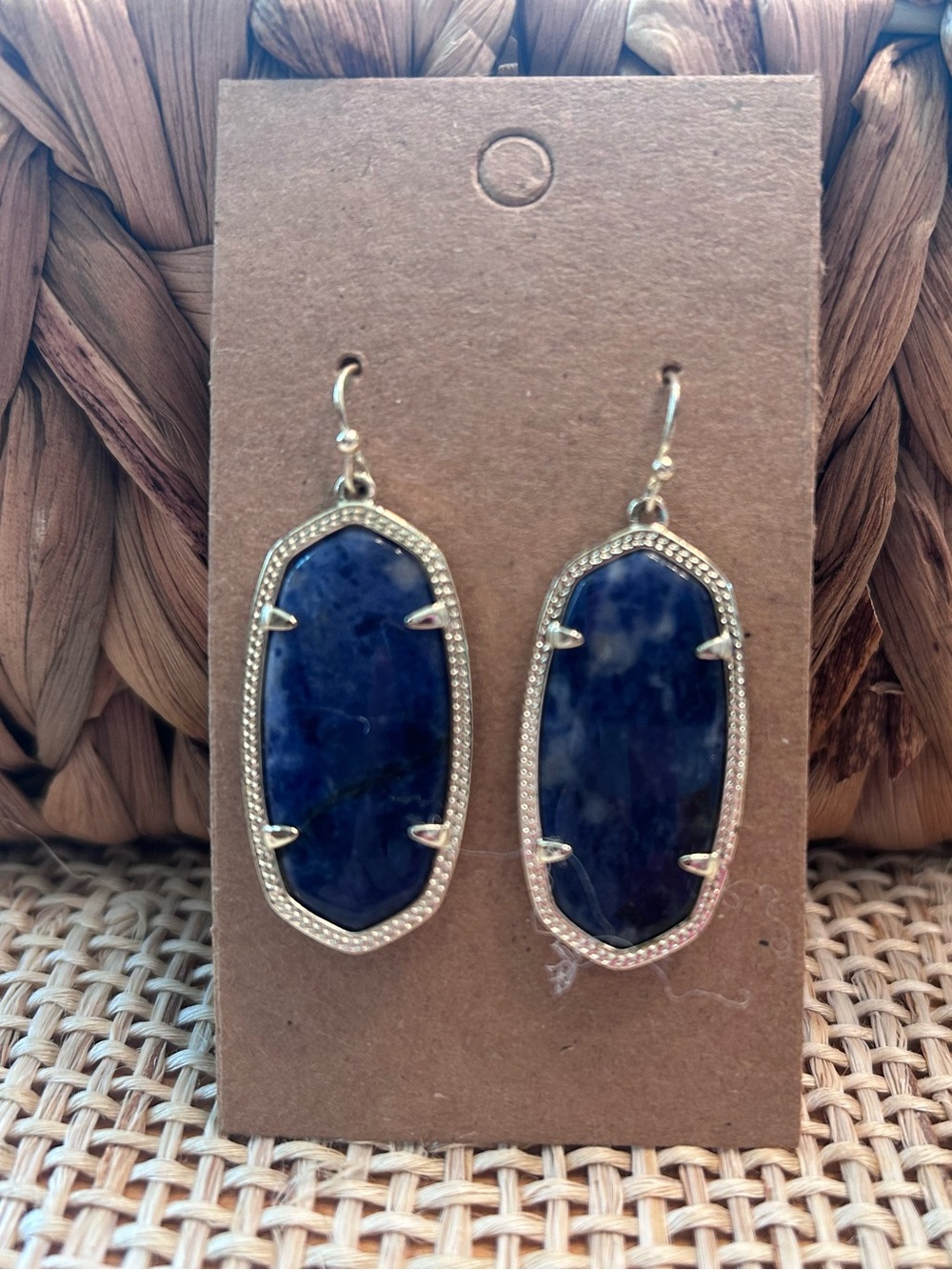 Kendra Scott Medium Navy Blue Mottled & Gold Tone Wire Dangle Earrings